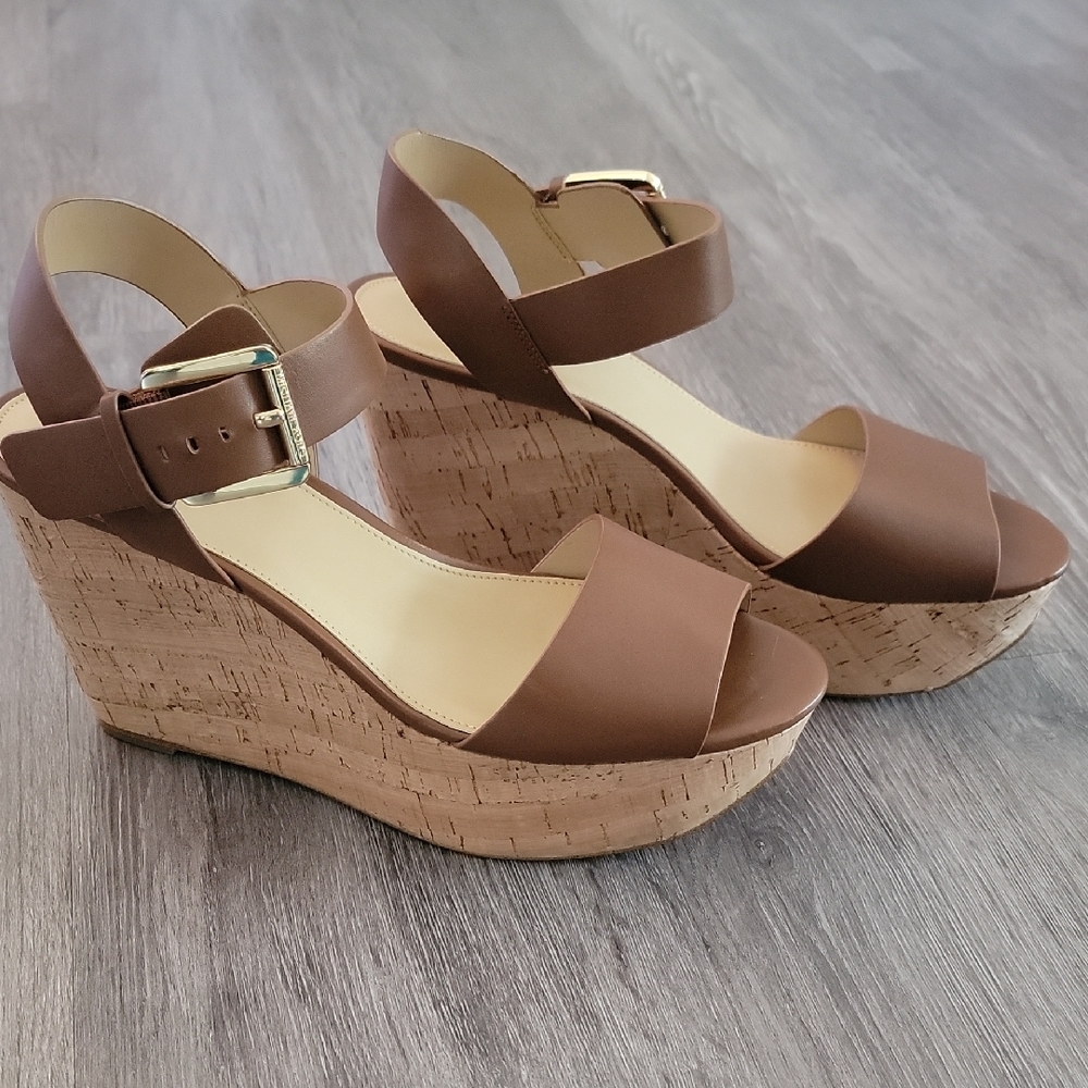 Michael Kors Brown Wedge Sandals with Ankle Strap - Picture 2 of 10